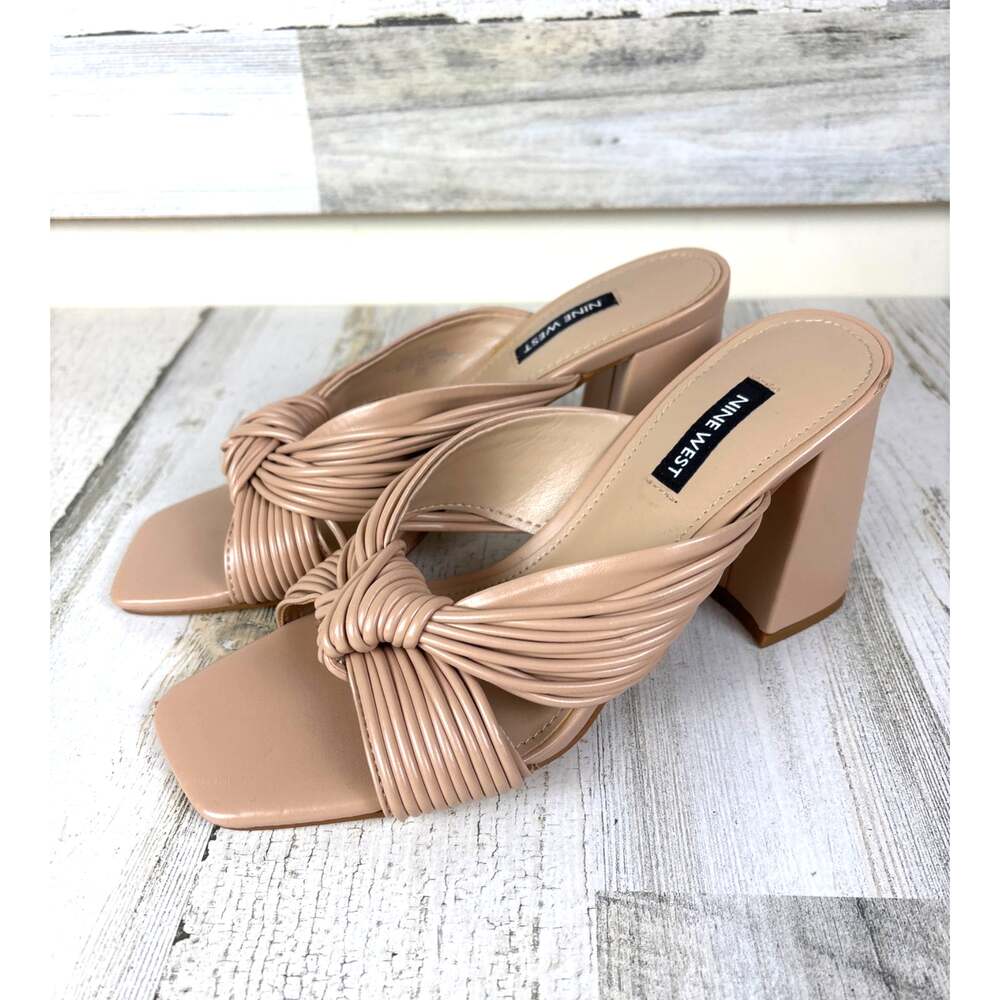 Nine West Womens 8 Tan Dafidil Kitten Heel Strappy Summer Casual Sandals NEW